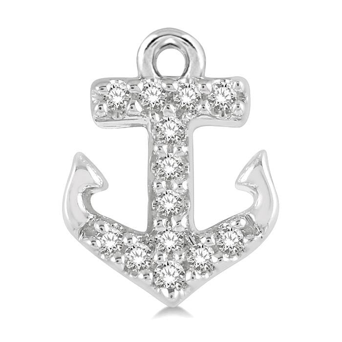 1/10 Ctw Anchor Round Cut Diamond Petite Fashion Earrings in 14K White Gold