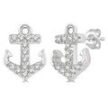 1/10 Ctw Anchor Round Cut Diamond Petite Fashion Earrings in 10K White Gold