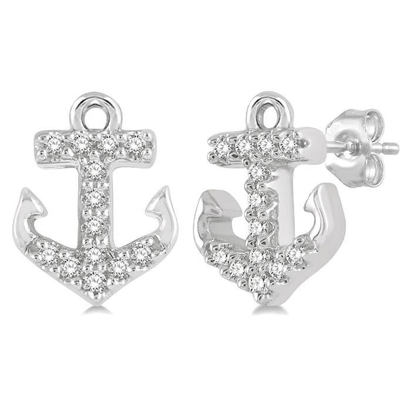 1/10 Ctw Anchor Round Cut Diamond Petite Fashion Earrings in 10K White Gold