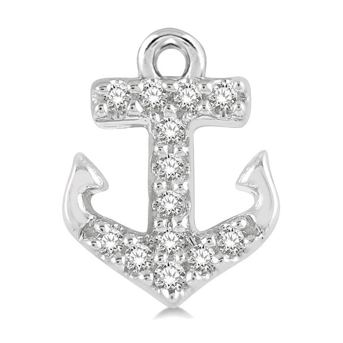 1/10 Ctw Anchor Round Cut Diamond Petite Fashion Earrings in 10K White Gold