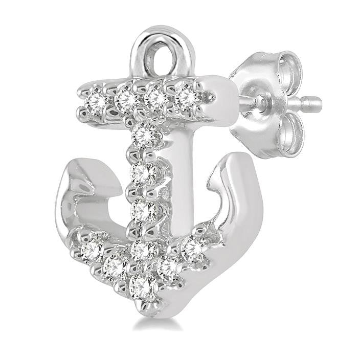 1/10 Ctw Anchor Round Cut Diamond Petite Fashion Earrings in 10K White Gold