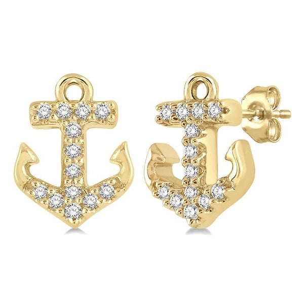 1/10 Ctw Anchor Round Cut Diamond Petite Fashion Earrings in 10K Yellow Gold
