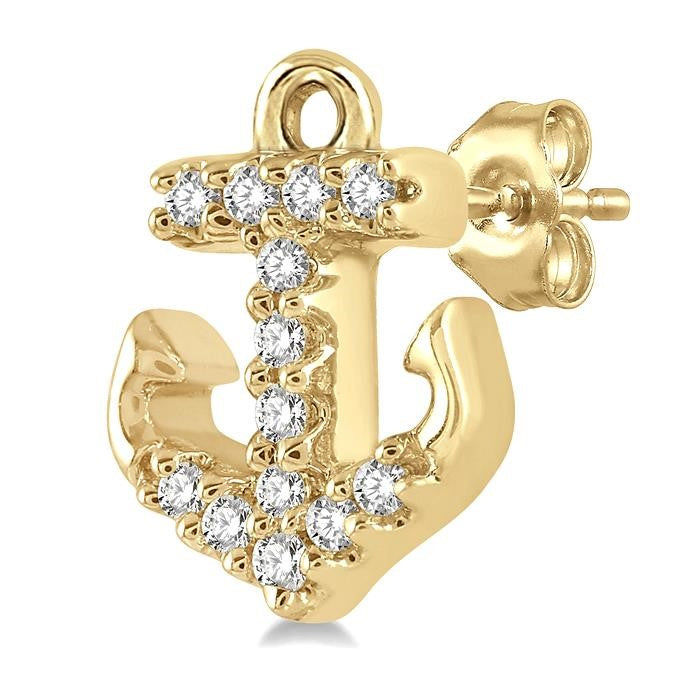 1/10 Ctw Anchor Round Cut Diamond Petite Fashion Earrings in 10K Yellow Gold