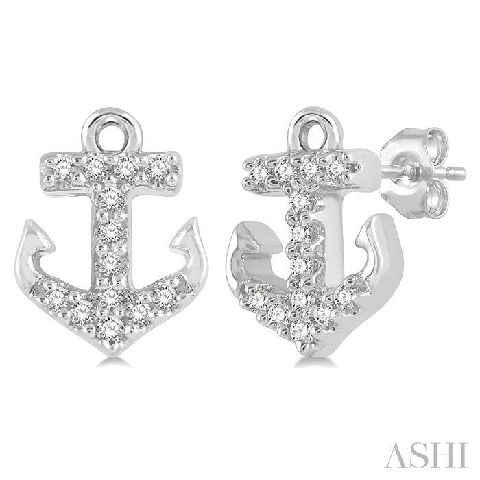 1/10 Ctw Anchor Round Cut Diamond Petite Fashion Earrings in 10K White Gold