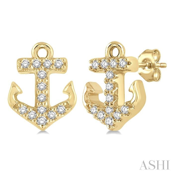 1/10 Ctw Anchor Round Cut Diamond Petite Fashion Earrings in 10K Yellow Gold