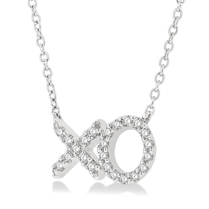 1/6 Ctw 'XO' Hugs and Kisses Round Cut Diamond Petite Fashion Pendant With Chain in 10K White Gold