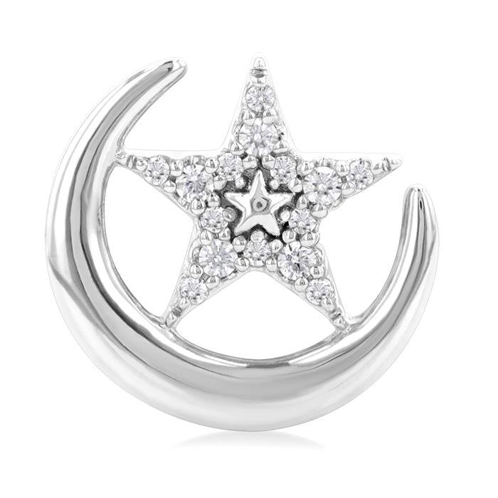 1/10 Ctw Petite Crescent Moon and Star Round Cut Diamond Fashion Stud Earrings in 10K White Gold