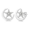 Crescent Moon & Star Petite Diamond Fashion Earrings