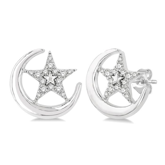 Crescent Moon & Star Petite Diamond Fashion Earrings