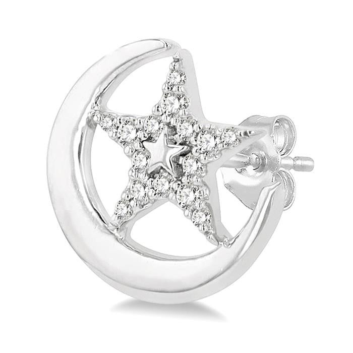Crescent Moon & Star Petite Diamond Fashion Earrings