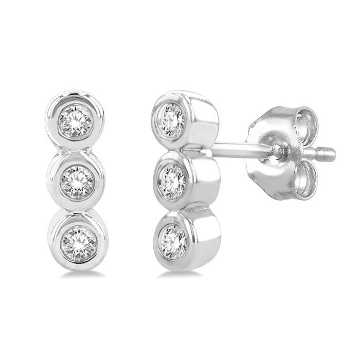 1/10 Ctw Petite Bezel Set Round Cut Diamond Fashion Stud Earrings in 10K White Gold