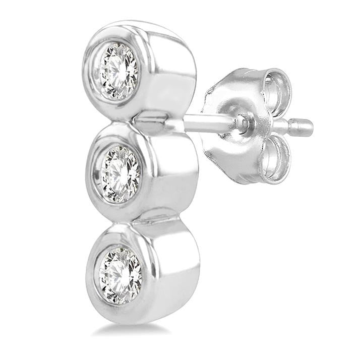 1/10 Ctw Petite Bezel Set Round Cut Diamond Fashion Stud Earrings in 10K White Gold