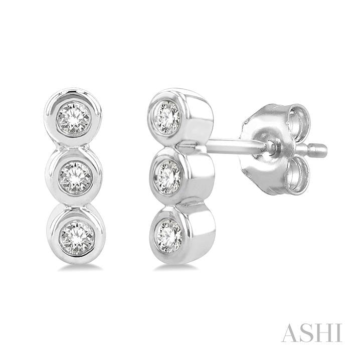 1/10 Ctw Petite Bezel Set Round Cut Diamond Fashion Stud Earrings in 10K White Gold