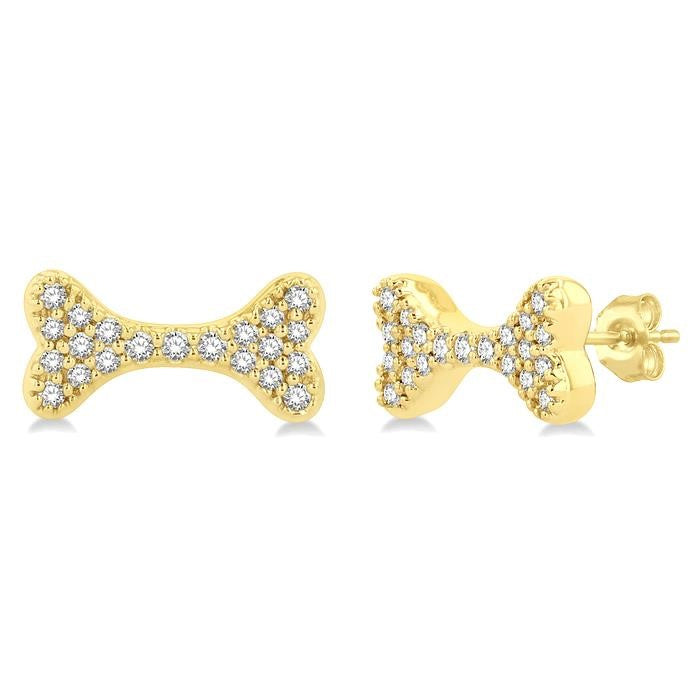 1/6 Ctw Dog Bone Petite Round Cut Diamond Fashion Stud Earrings in 10K Yellow Gold