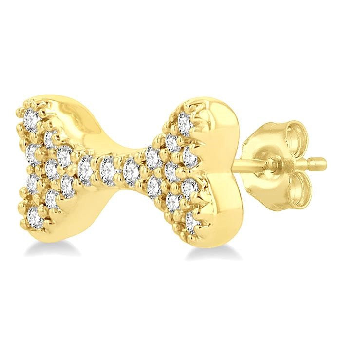 1/6 Ctw Dog Bone Petite Round Cut Diamond Fashion Stud Earrings in 10K Yellow Gold