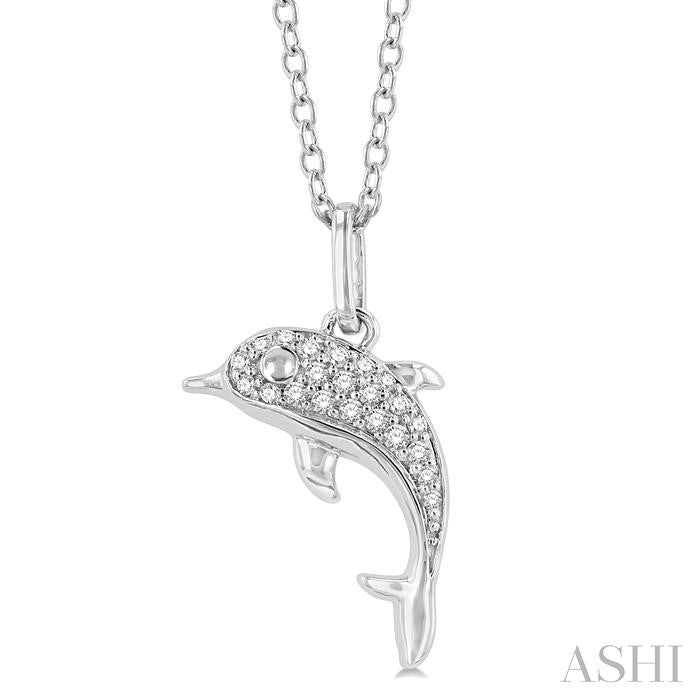 1/10 Ctw Petite Nautical Dolphin Round Cut Diamond Fashion Pendant With Chain in 10K White Gold