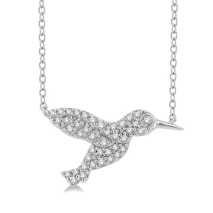 1/6 Ctw Petite Hummingbird Round Cut Diamond Fashion Pendant With Chain in 10K White Gold