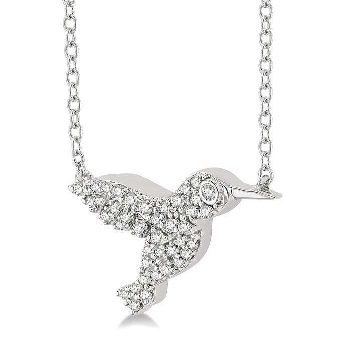 1/6 Ctw Petite Hummingbird Round Cut Diamond Fashion Pendant With Chain in 10K White Gold