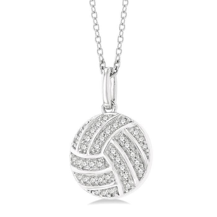 1/6 Ctw Petite Volleyball Round Cut Diamond Fashion Pendant With Chain in 10K White Gold