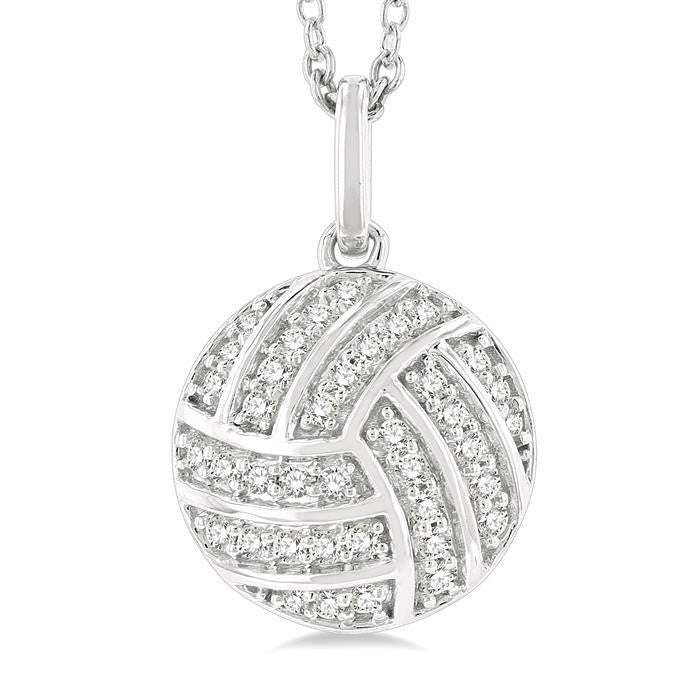 1/6 Ctw Petite Volleyball Round Cut Diamond Fashion Pendant With Chain in 10K White Gold
