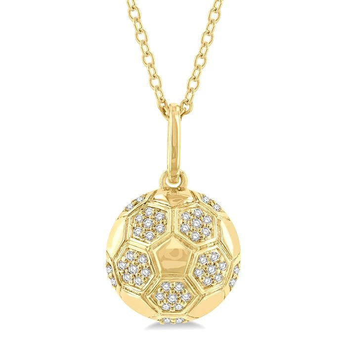 1/6 Ctw Petite Soccer Ball Round Cut Diamond Fashion Pendant With Chain in 10K Yellow Gold