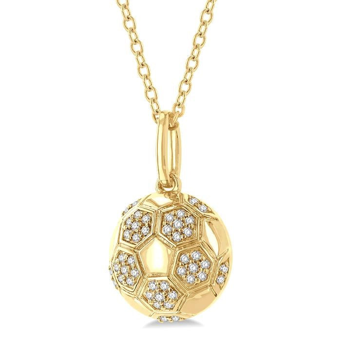 1/6 Ctw Petite Soccer Ball Round Cut Diamond Fashion Pendant With Chain in 10K Yellow Gold