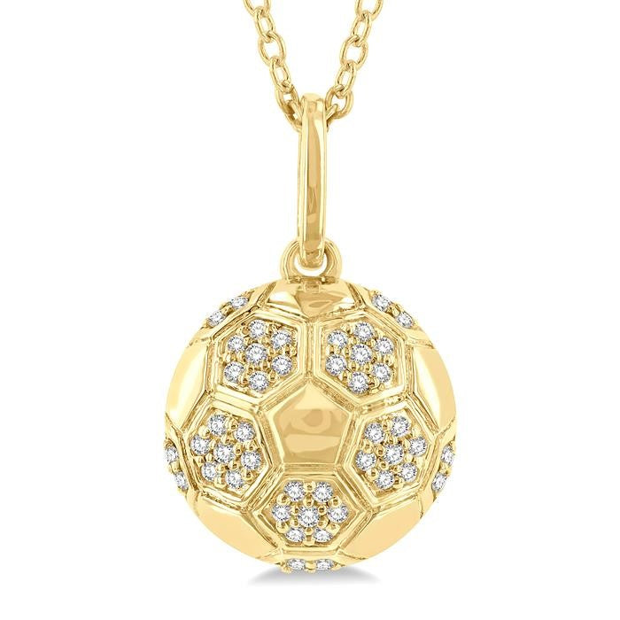 1/6 Ctw Petite Soccer Ball Round Cut Diamond Fashion Pendant With Chain in 10K Yellow Gold