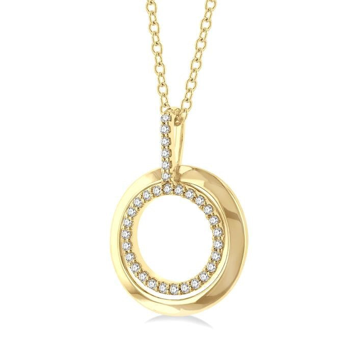 1/10 Ctw Petite Twin Circle Round Cut Diamond Fashion Pendant With Chain in 10K Yellow Gold