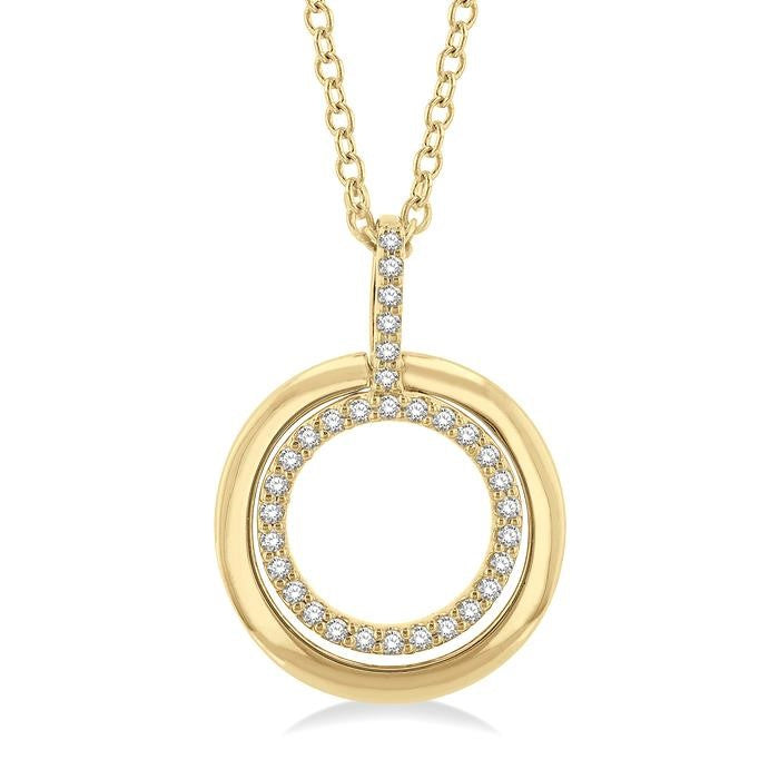 1/10 Ctw Petite Twin Circle Round Cut Diamond Fashion Pendant With Chain in 10K Yellow Gold