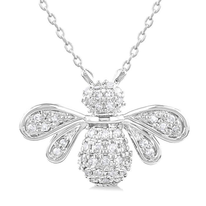 1/4 Ctw Petite Bumble Bee Round Cut Diamond Fashion Pendant With Chain in 10K White Gold