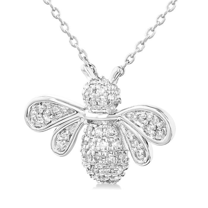 1/4 Ctw Petite Bumble Bee Round Cut Diamond Fashion Pendant With Chain in 10K White Gold