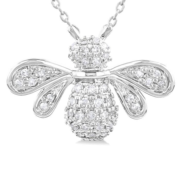 1/4 Ctw Petite Bumble Bee Round Cut Diamond Fashion Pendant With Chain in 10K White Gold