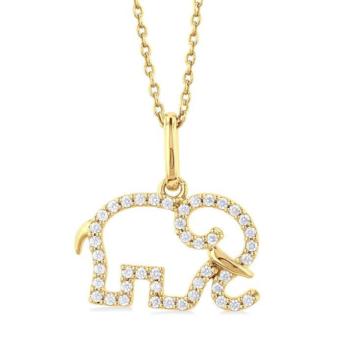 1/6 Ctw Petite Tusked Elephant Frame Round Cut Diamond Fashion Pendant With Chain in 10K Yellow Gold