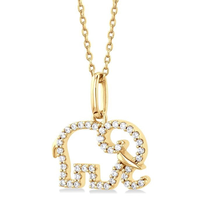 1/6 Ctw Petite Tusked Elephant Frame Round Cut Diamond Fashion Pendant With Chain in 10K Yellow Gold