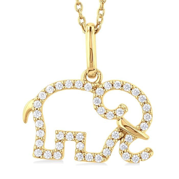 1/6 Ctw Petite Tusked Elephant Frame Round Cut Diamond Fashion Pendant With Chain in 10K Yellow Gold
