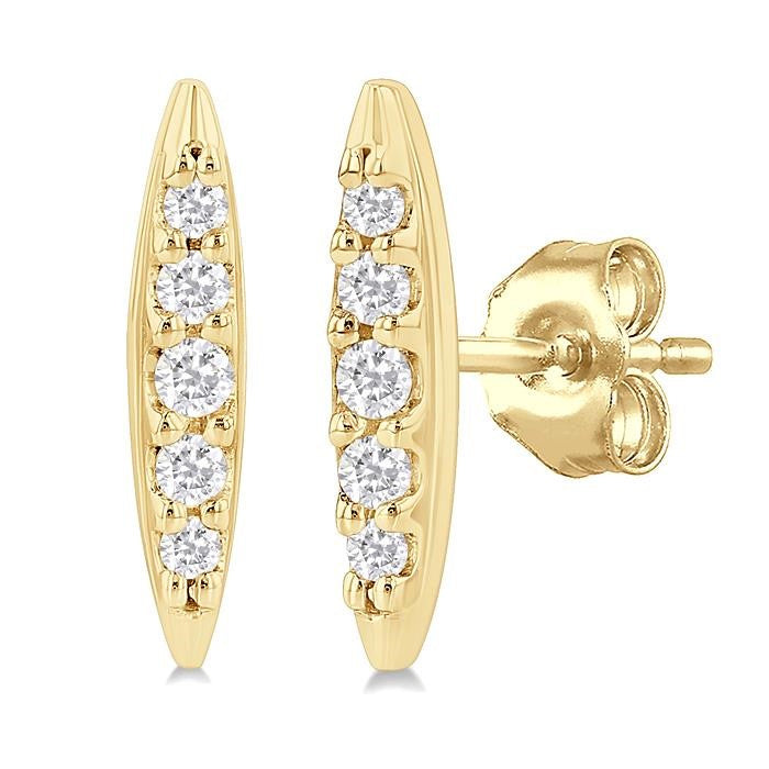 1/10 Ctw Petite Boat Shape Round Cut Diamond Fashion Stud Earrings in 10K Yellow Gold