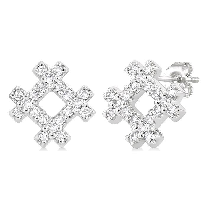 1/8 Ctw Petite Hashtag Motif Round Cut Diamond Fashion Earrings in 10K White Gold