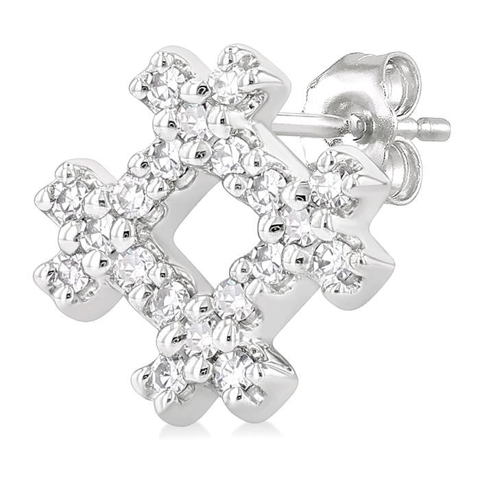 1/8 Ctw Petite Hashtag Motif Round Cut Diamond Fashion Earrings in 10K White Gold