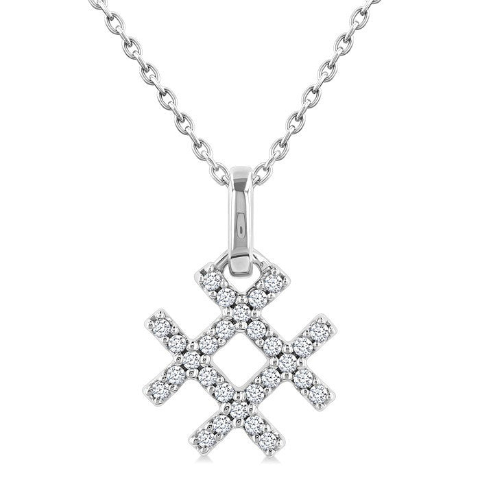 1/10 Ctw Petite Hashtag Motif Round Cut Diamond Fashion Pendant With Chain in 10K White Gold