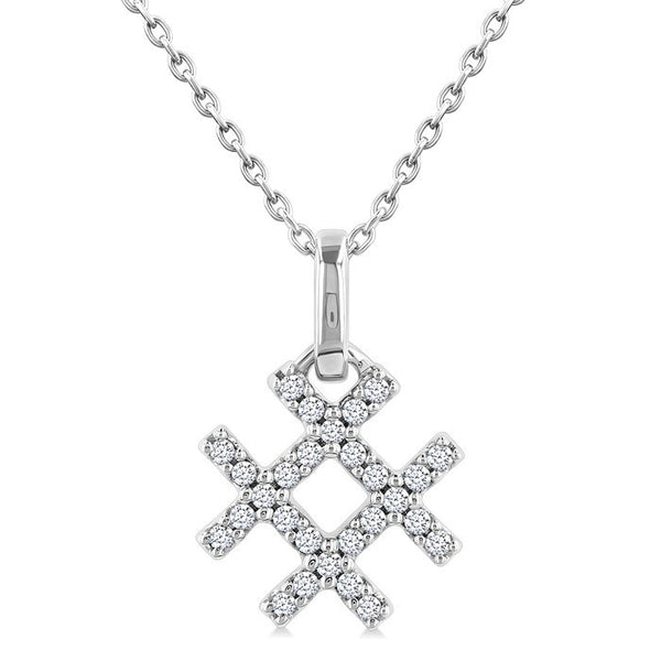 1/10 Ctw Petite Hashtag Motif Round Cut Diamond Fashion Pendant With Chain in 10K White Gold