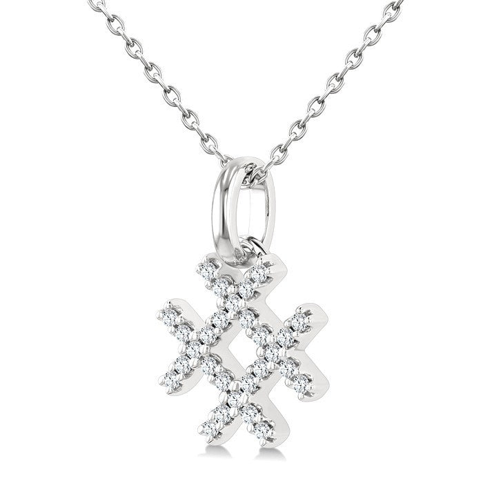 1/10 Ctw Petite Hashtag Motif Round Cut Diamond Fashion Pendant With Chain in 10K White Gold