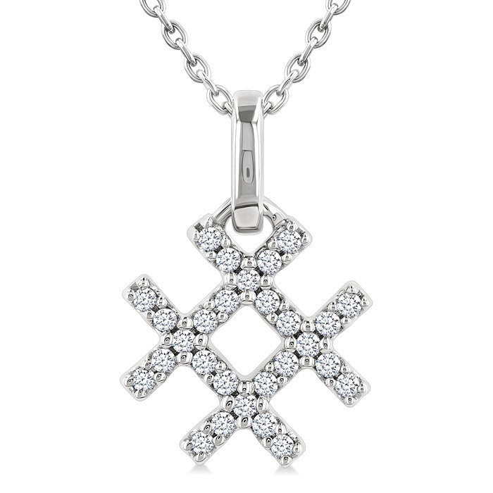 1/10 Ctw Petite Hashtag Motif Round Cut Diamond Fashion Pendant With Chain in 10K White Gold