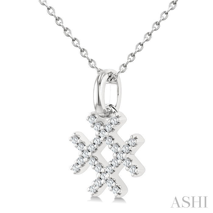 1/10 Ctw Petite Hashtag Motif Round Cut Diamond Fashion Pendant With Chain in 10K White Gold