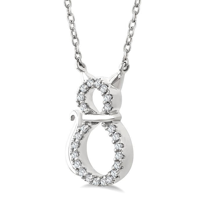 1/10 Ctw Cat Shape Petite Round Cut Diamond Fashion Pendant With Chain in 10K White Gold