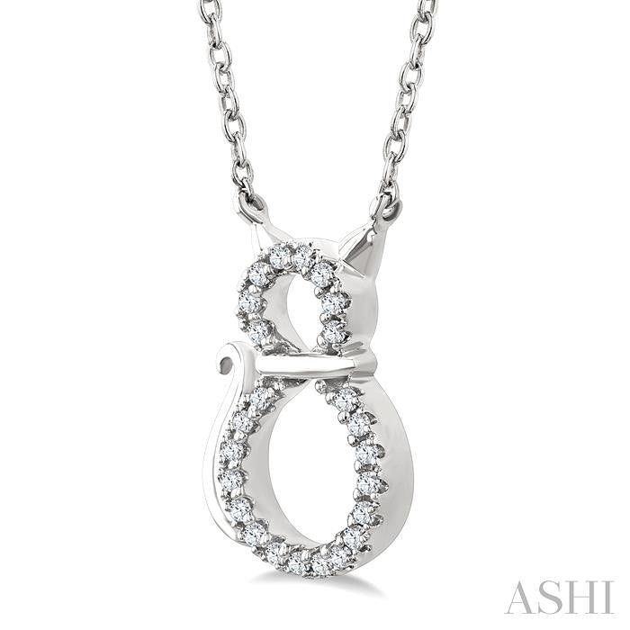 1/10 Ctw Cat Shape Petite Round Cut Diamond Fashion Pendant With Chain in 10K White Gold