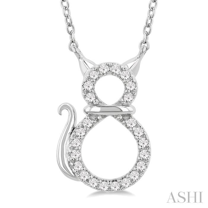 1/10 Ctw Cat Shape Petite Round Cut Diamond Fashion Pendant With Chain in 10K White Gold