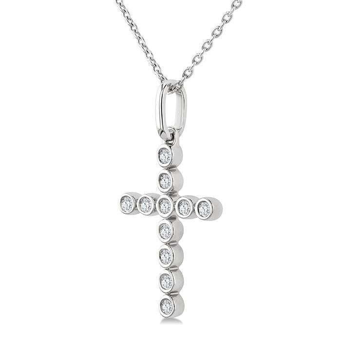 Delphine River Cross Bezel Set Petite Diamond Fashion Pendant