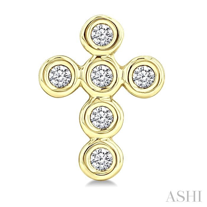 1/10 Ctw Round Cut Diamond Bezel Set Cross Petite Earrings in 10K Yellow Gold