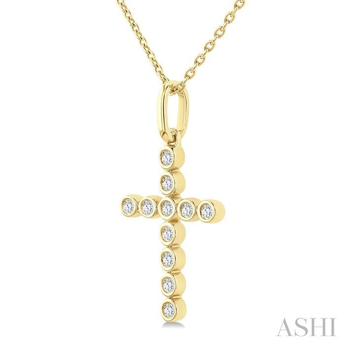 1/10 Ctw Round Cut Diamond Bezel Set Cross Petite Pendant With Chain in 10K Yellow Gold
