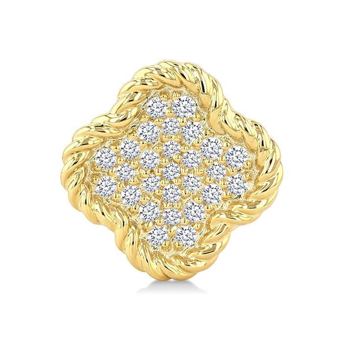 1/5 Ctw Round Cut Diamond Rope Border Clover Motif Fashion Stud Earrings in 10K Yellow Gold